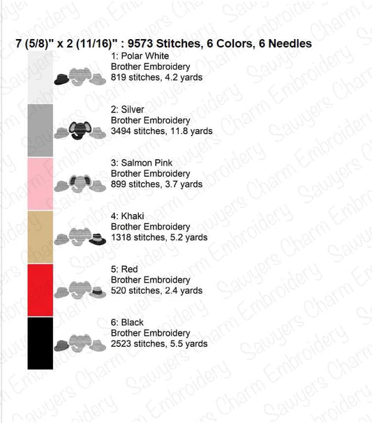 Hounds tooth hat, elephant mascot, straw hat sketch stitch trio, machine embroidery design, quick stitch, college university sports legends