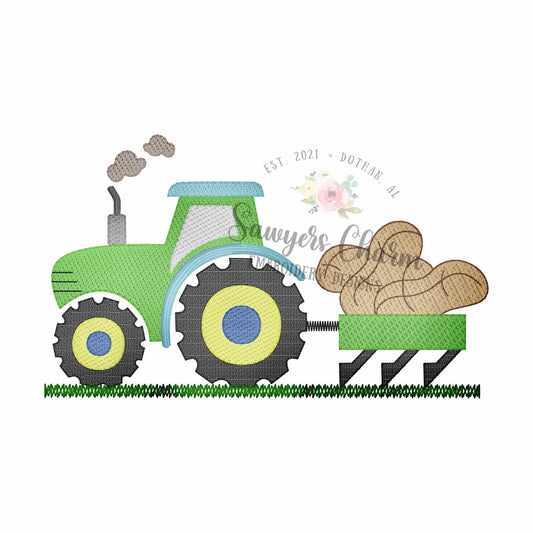 Peanut tractor sketch stitch machine embroidery design file, National Peanut Festival, fall harvest, farmer, trailer, farming