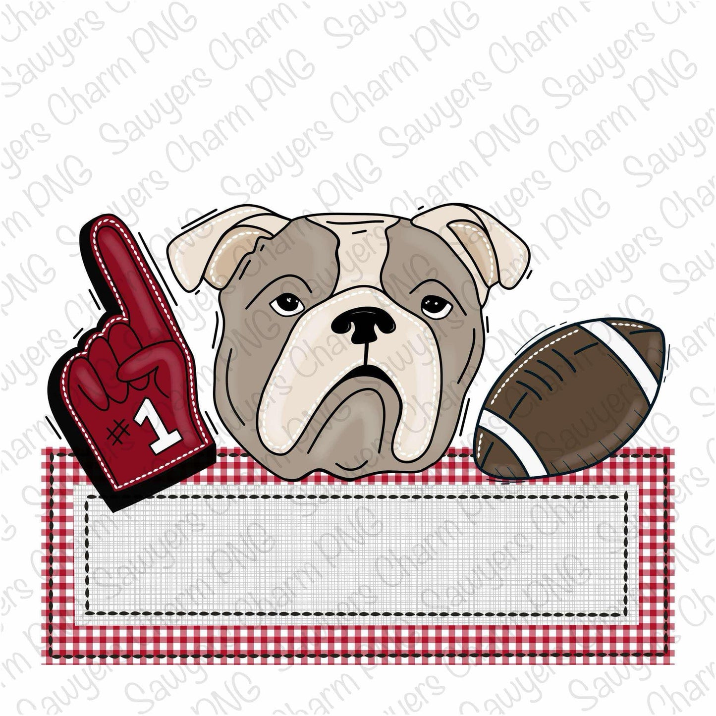 BUNDLE PNG faux applique Printable file, Sublimation/Heat Transfer Design/Digital Clipart, Bulldog, foam finger, football trio, name plate