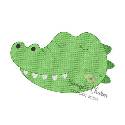 Alligator mascot sketch stitch embroidery design BUNDLE, with/without coquette bow, zoo animal, gator/crocodile