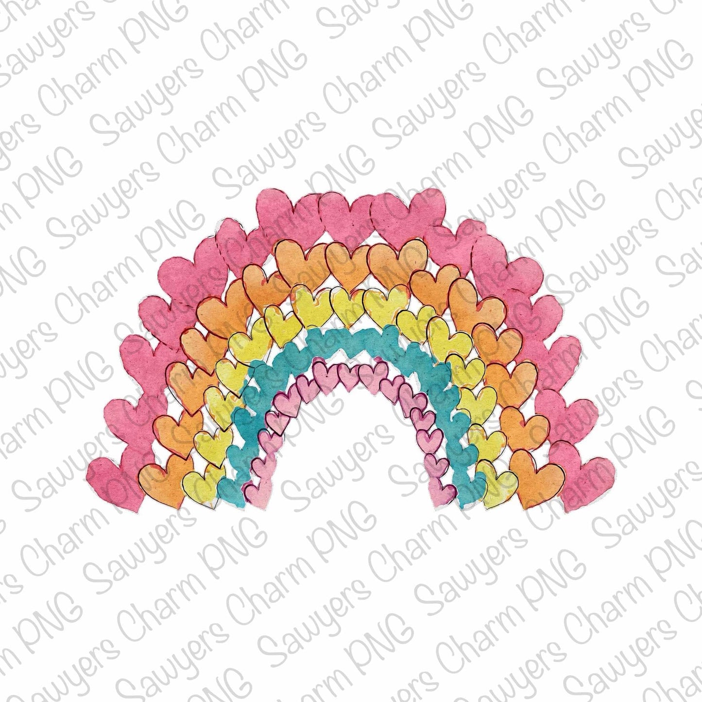 PNG watercolor Heart rainbow Printable file/Sublimation/Heat Transfer Design/Digital Clipart, Valentine's Day, grand millennial, spring