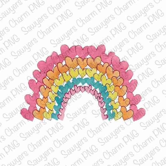 PNG watercolor Heart rainbow Printable file/Sublimation/Heat Transfer Design/Digital Clipart, Valentine's Day, grand millennial, spring