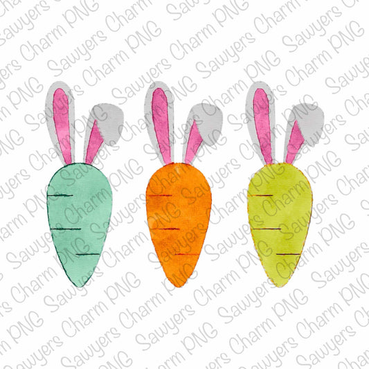 PNG watercolor Easter bunny ears and carrots Printable file/Sublimation/Heat Transfer Design/Digital Clipart, spring rabbit garden