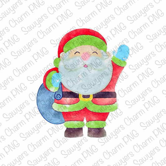 PNG watercolor Santa Claus with gift sack Printable file/Sublimation/Heat Transfer Design/Digital Clipart, Merry Christmas, happy holidays