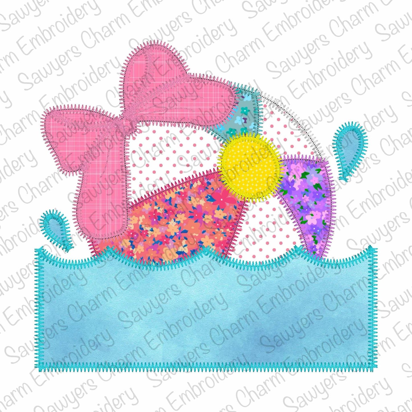 BUNDLE Beach ball with coquette bow and water/waves name plate bean & zigzag applique, machine embroidery design file, summer nautical beach
