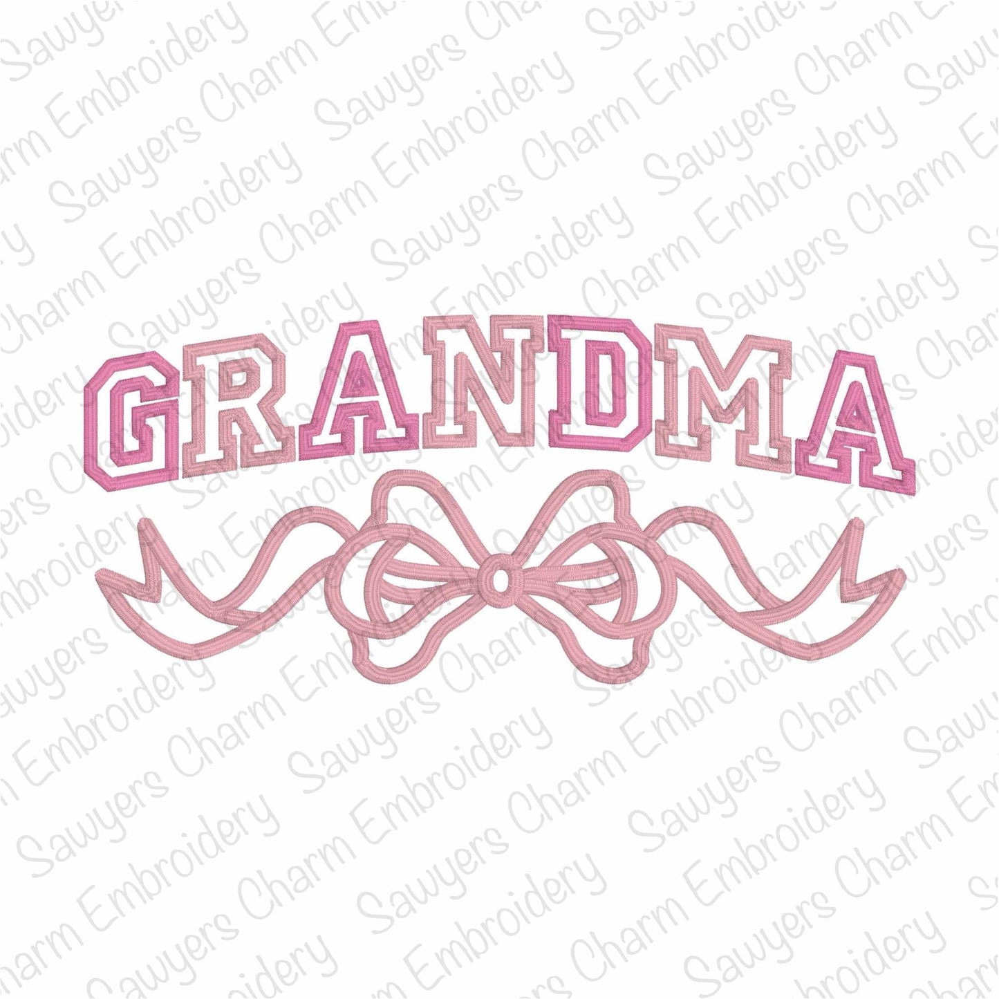 Grandma with coquette bow satin stitch machine embroidery design file, Mother's Day, love, Valentine's Day, athletic style letters