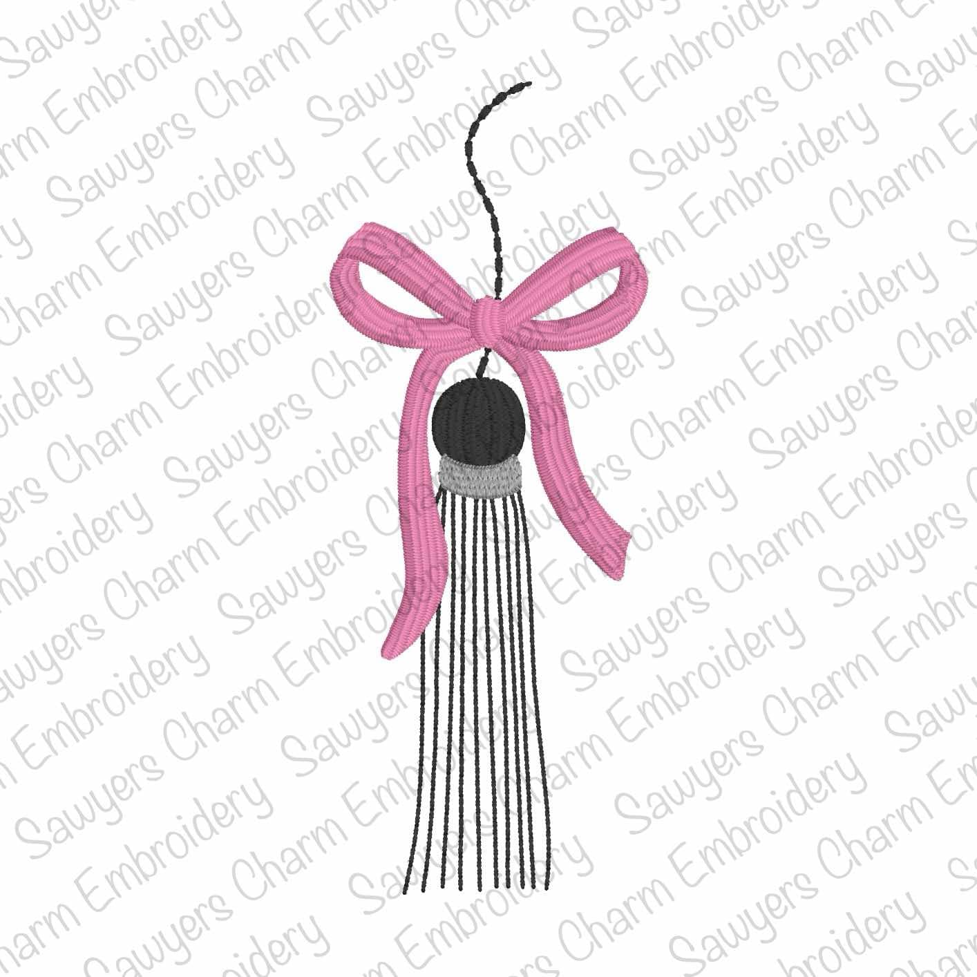 BUNDLE Tassel with/without coquette bow satin stitch machine embroidery design file, bean stitch, graduation day, cap & gown, mini sizes