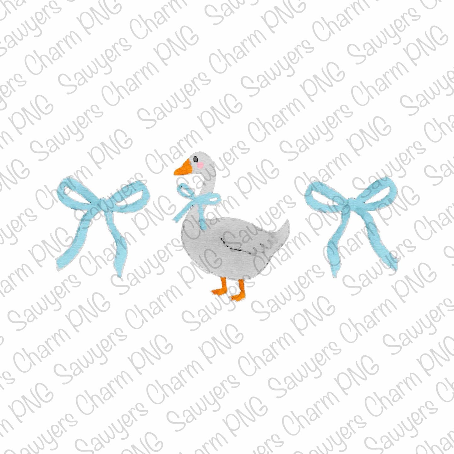 BUNDLE PNG watercolor Goose & coquette bows trio Printable file/Sublimation/Heat Transfer Design/Digital Clipart, blue, pink, purple, aqua