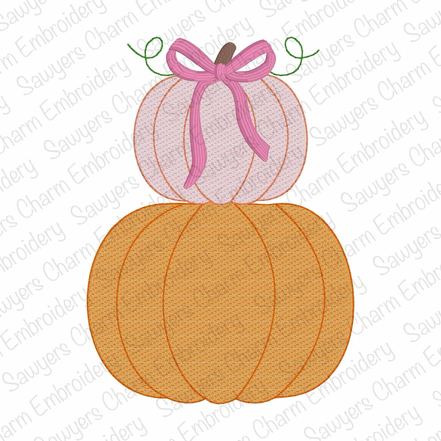 Stacked pumpkins with coquette bow, sketch stitch embroidery design file, fall, halloween, pumpkin patch, little girl, quick stitch