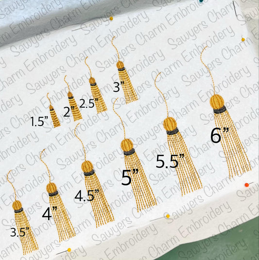 BUNDLE Tassel with/without coquette bow satin stitch machine embroidery design file, bean stitch, graduation day, cap & gown, mini sizes