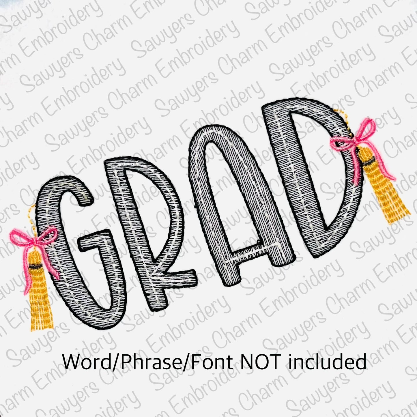 BUNDLE Tassel with/without coquette bow satin stitch machine embroidery design file, bean stitch, graduation day, cap & gown, mini sizes