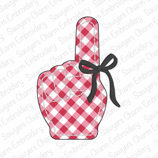 Foam finger with coquette bow machine applique embroidery design BUNDLE, zig zag and bean stitch, fall sports, number one fan, cheerleader