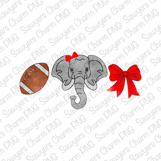 PNG watercolor Elephant head football coquette bow trio Printable file/Sublimation/Heat Transfer Design/Digital Clipart, cheerleading fan