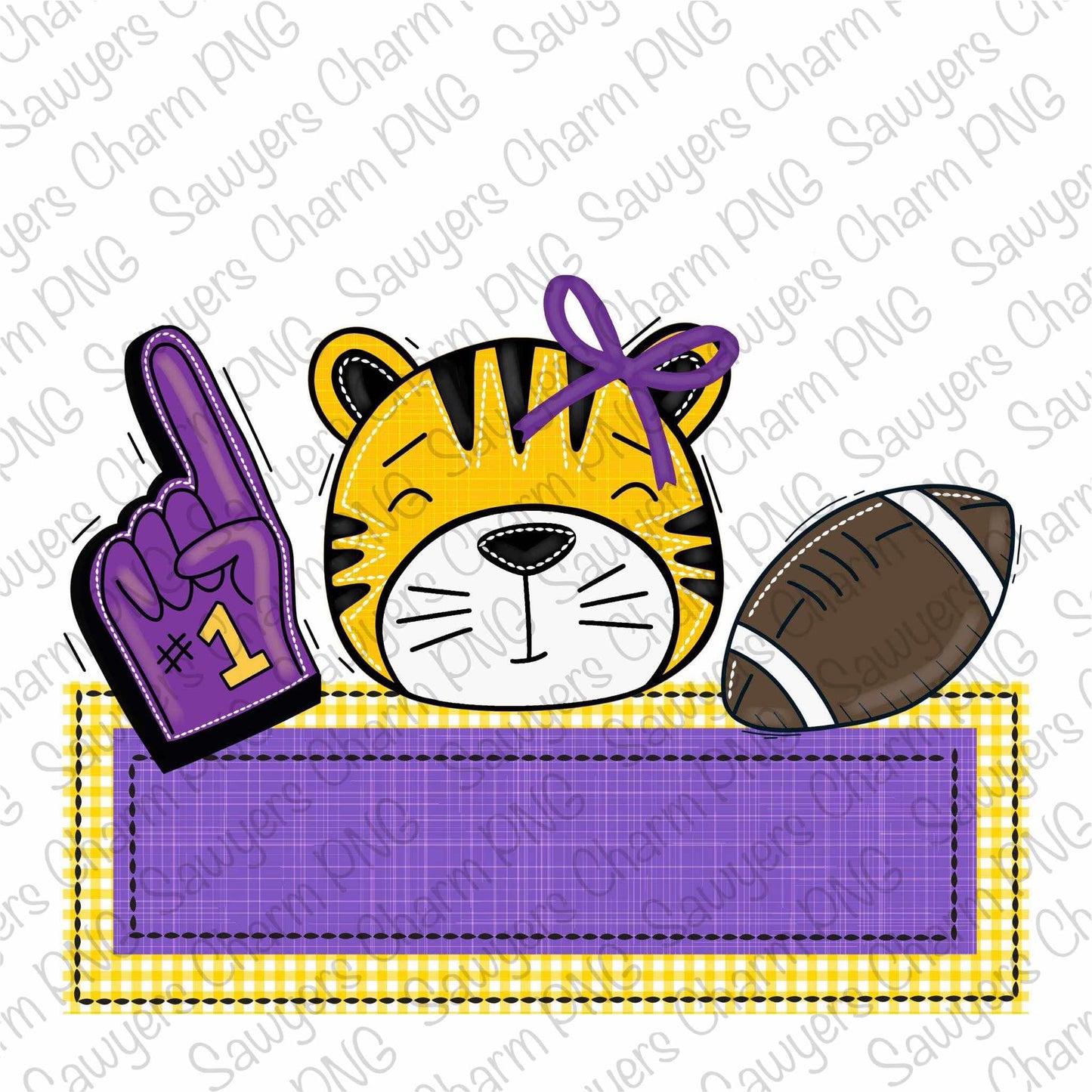 BUNDLE PNG faux applique Printable file, Sublimation/Heat Transfer Design/Digital Clipart, Tiger, foam finger, football trio, name plate
