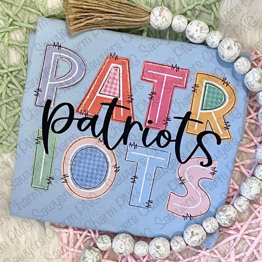 PNG Trendy Pastel PATRIOTS Printable file, Sublimation/Heat Transfer Design/Digital Clipart, Tiger, gingham, football season, sports mascot