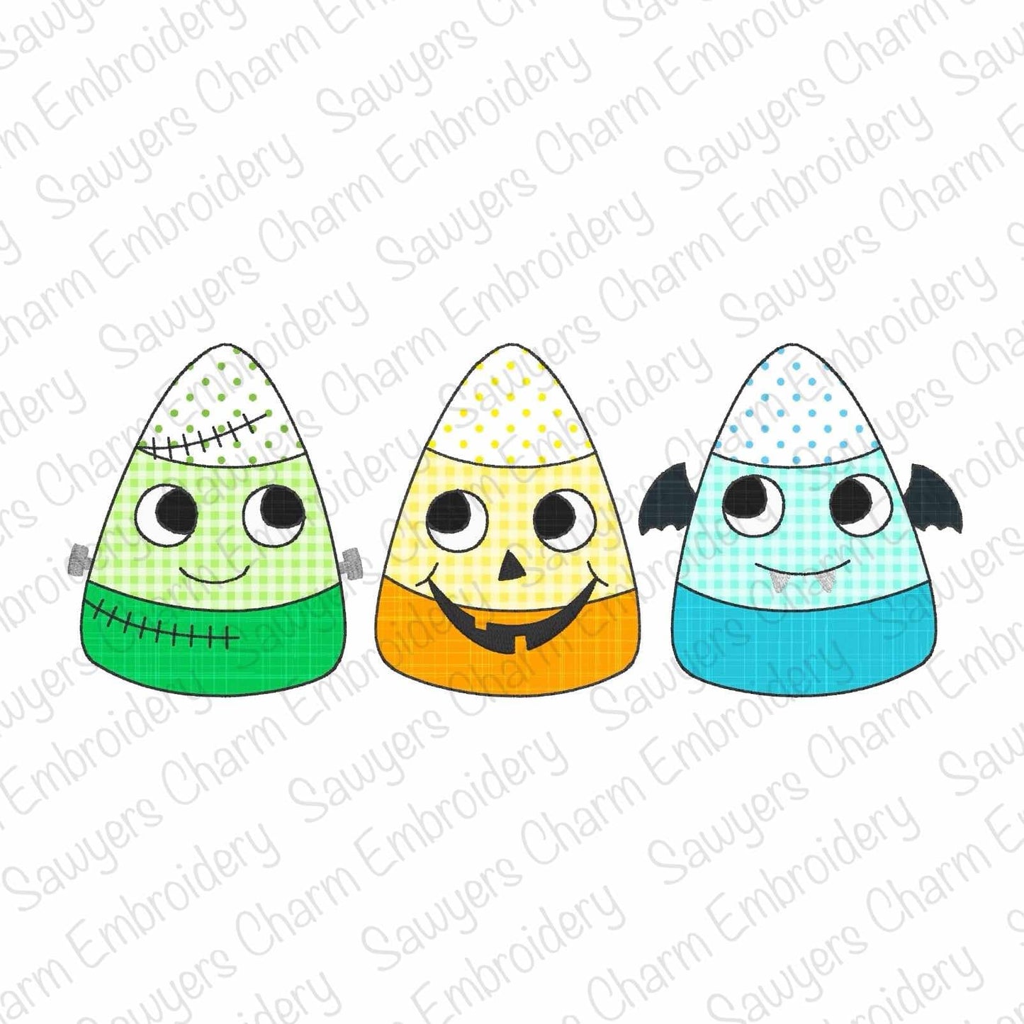 BUNDLE Halloween candy corn faces bean & zigzag stitch applique, machine embroidery design, frankenstein, jackolantern, bat, spooky season