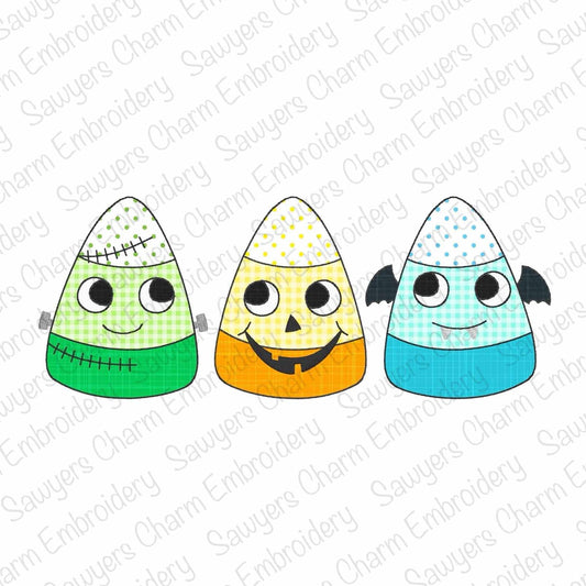 BUNDLE Halloween candy corn faces bean & zigzag stitch applique, machine embroidery design, frankenstein, jackolantern, bat, spooky season