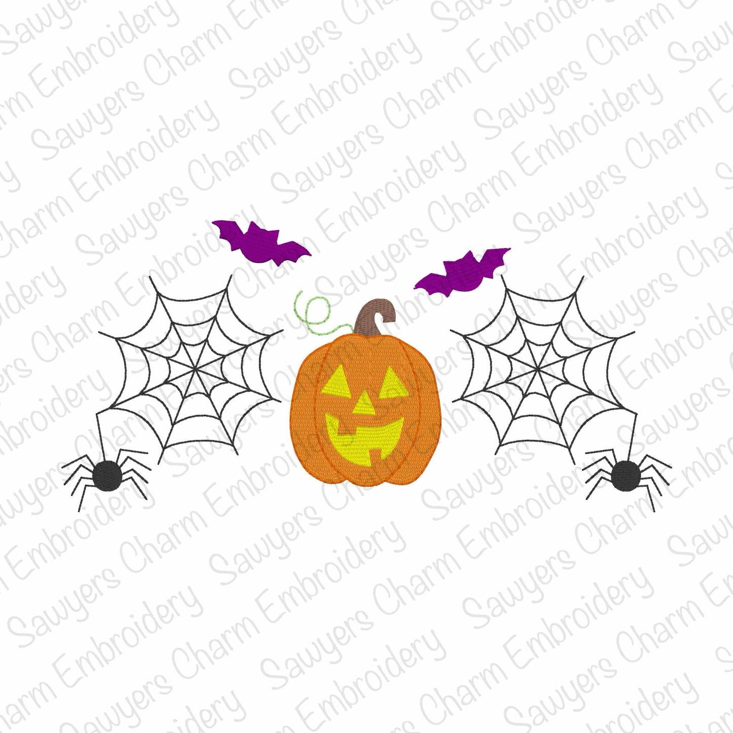 Spiderweb, jackolantern, bats trio fill stitch machine embroidery design file, bean stitch, spooky season, Halloween pumpkin, trick or treat