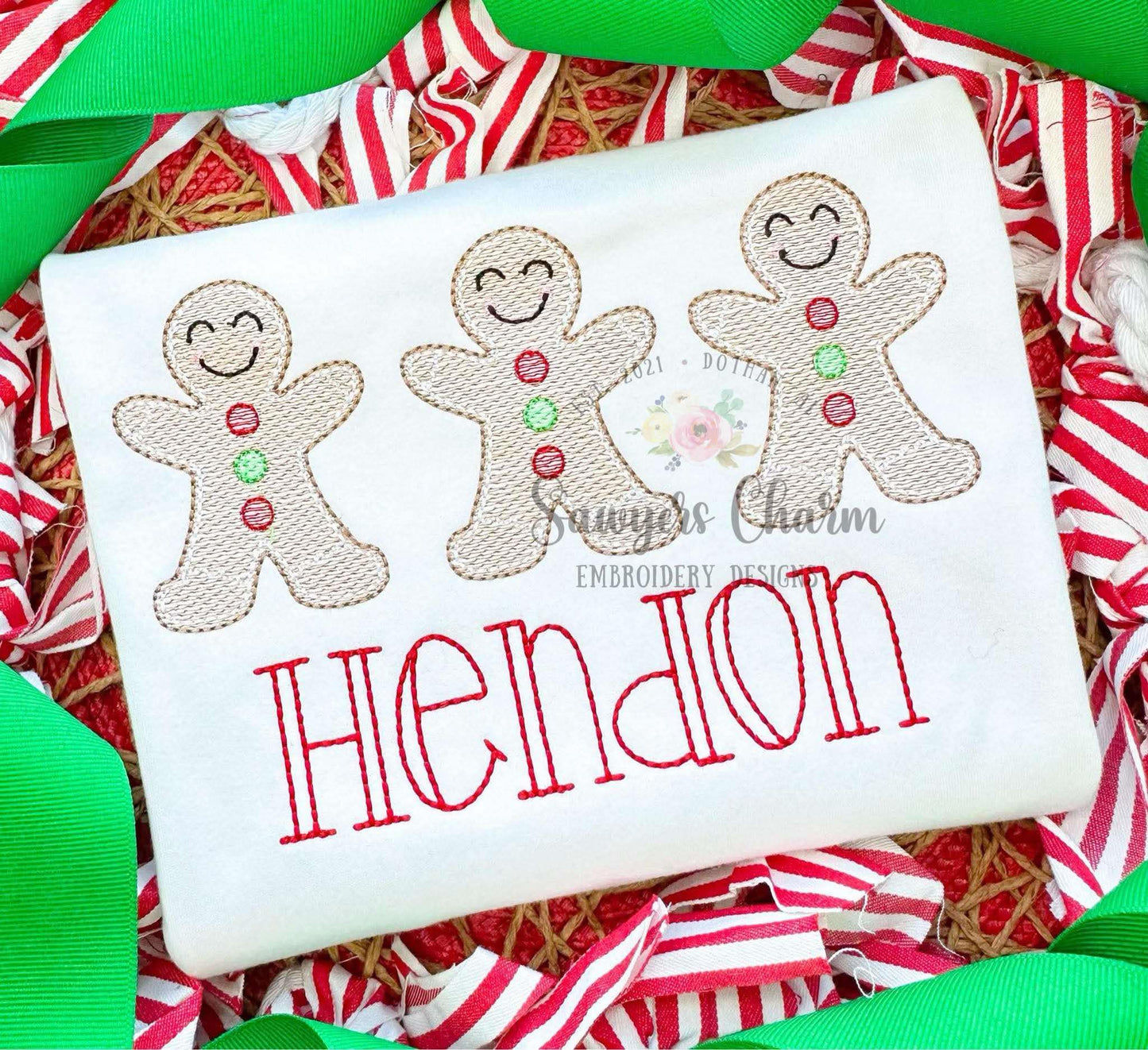 Gingerbread cookies trio sketch stitch machine embroidery design file, HO HO HO, Merry Christmas, happy holidays, baking cooking,