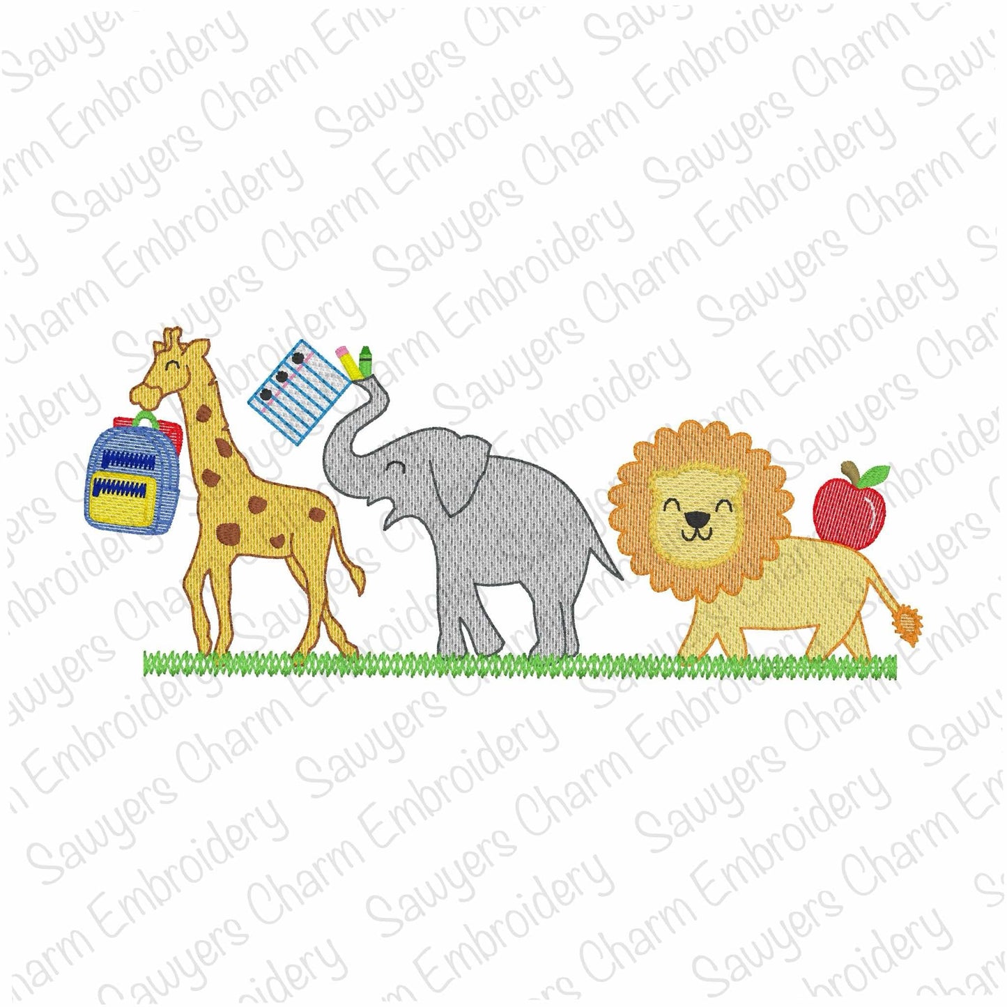 BUNDLE Back to school Zoo/jungle/safari animals with/without bows sketch stitch trio, machine embroidery design, giraffe, elephant, lion