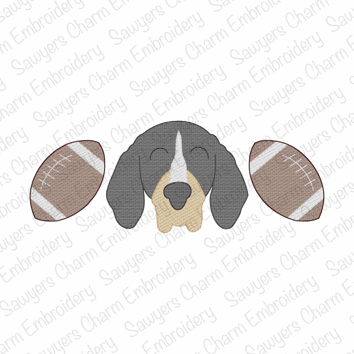 Hound dog mascot footballs sketch stitch trio, machine embroidery design, quick stitch, college university sports, cheerleading fan, player