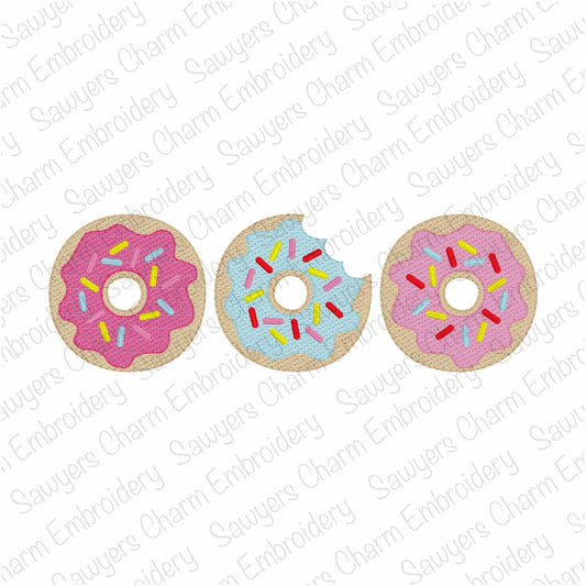 Donut with sprinkles sketch stitch trio machine embroidery design, bean stitch details, summer & birthday snack
