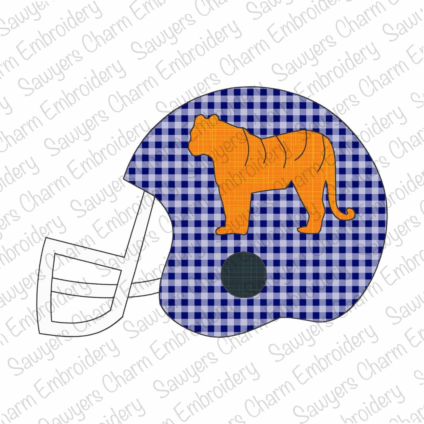 Football helmet tigers mascot silhouette, bean stitch applique, machine embroidery design, college, high school sports, university