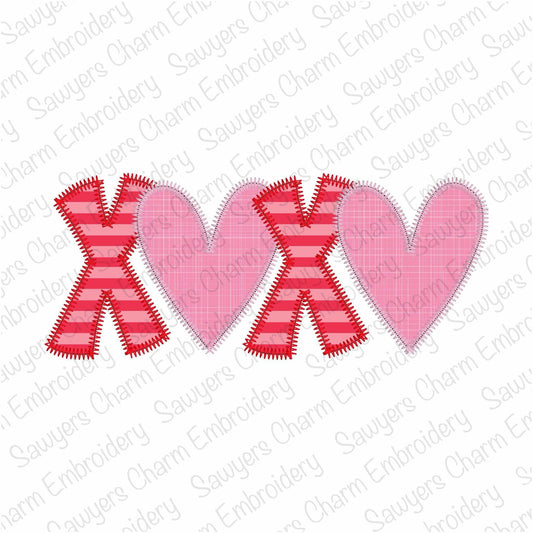 BUNDLE XOXO hearts zig zag & bean stitch applique, machine embroidery design, Valentine's Day love