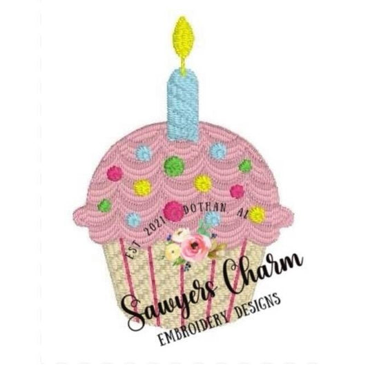 Mini filled cupcake machine embroidery design file, perfect for monograms, birthday, sprinkles, cake, snack, candle, bean stitch details