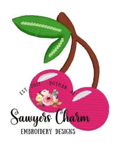 Mini cherries satin stitch fill stitch quick stitch machine embroidery design file