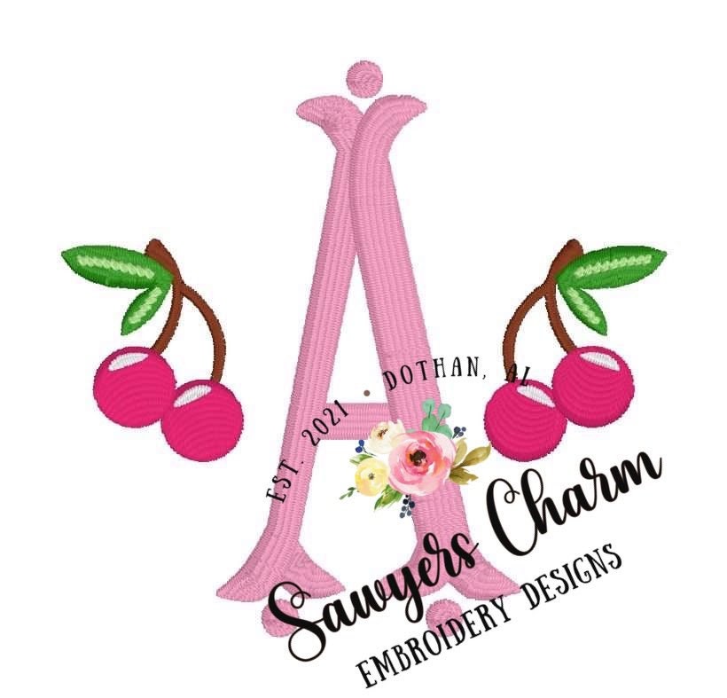 Mini cherries satin stitch fill stitch quick stitch machine embroidery design file
