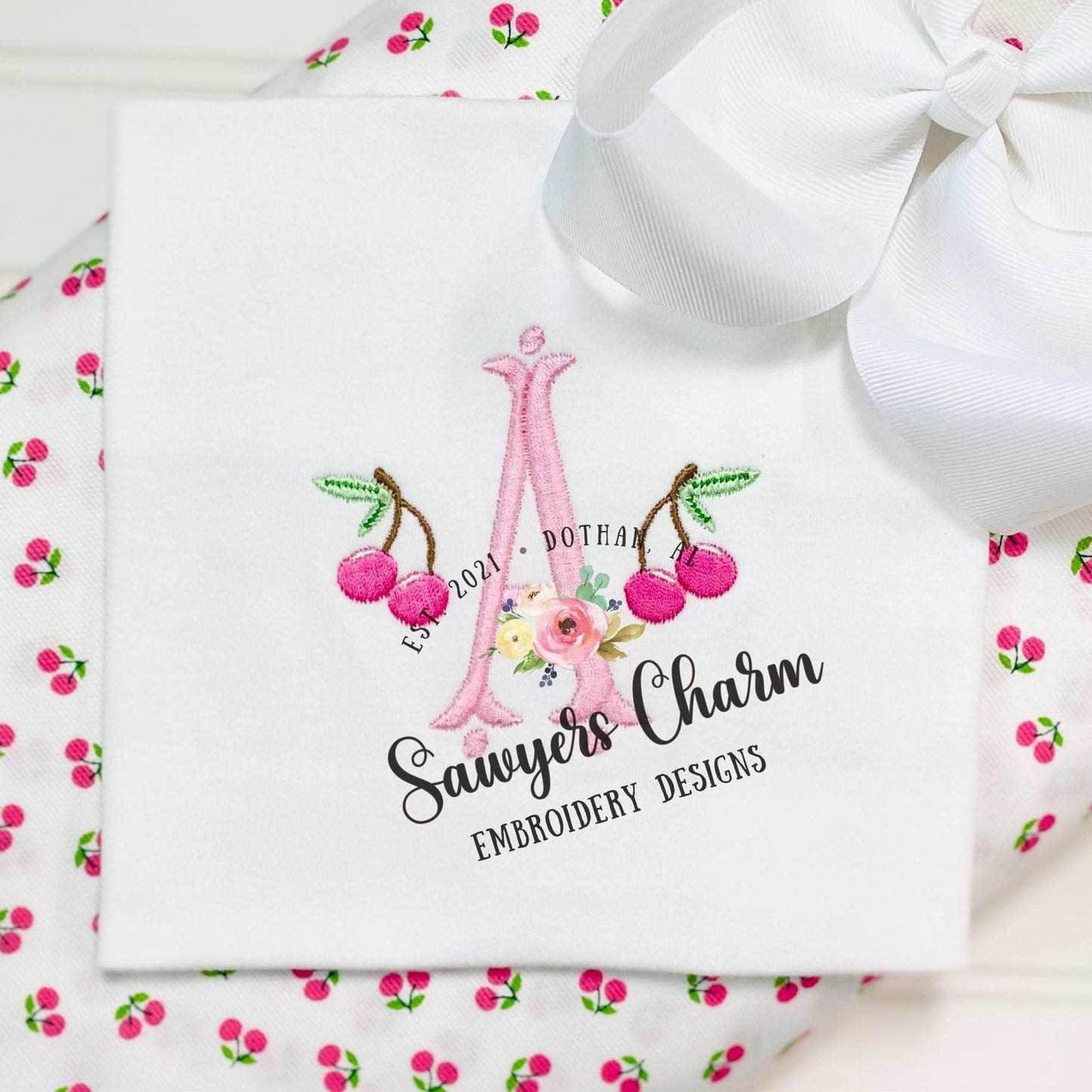 Mini cherries satin stitch fill stitch quick stitch machine embroidery design file