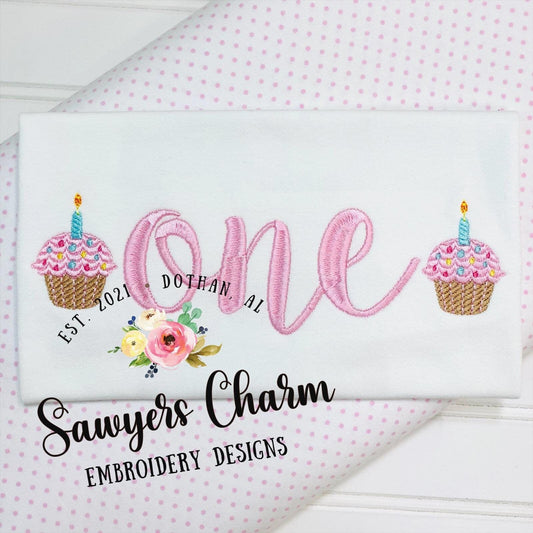 Mini filled cupcake machine embroidery design file, perfect for monograms, birthday, sprinkles, cake, snack, candle, bean stitch details