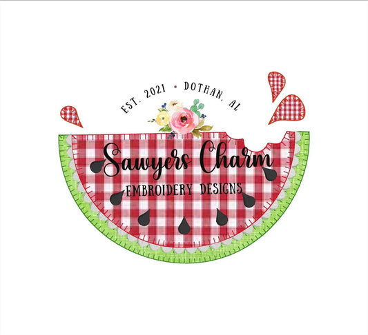 Watermelon blanket stitch summer applique, machine embroidery design file, quick stitch, summer fruit, snacks