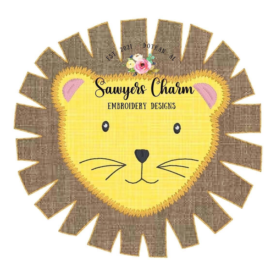 Lion face/head bean stitch/zig zag applique design, machine embroidery file, quick stitch, jungle animal, whimsical, zoo
