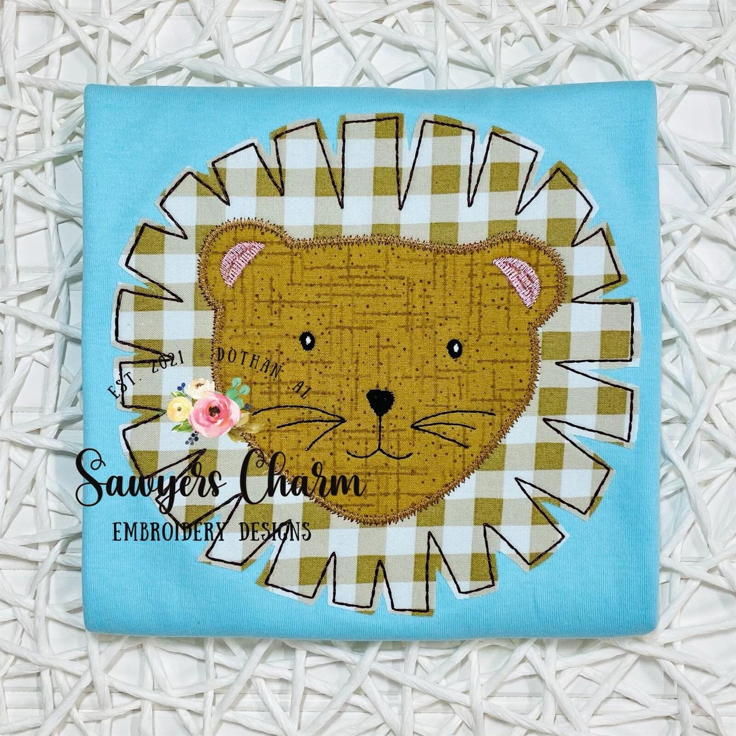 Lion face/head bean stitch/zig zag applique design, machine embroidery file, quick stitch, jungle animal, whimsical, zoo