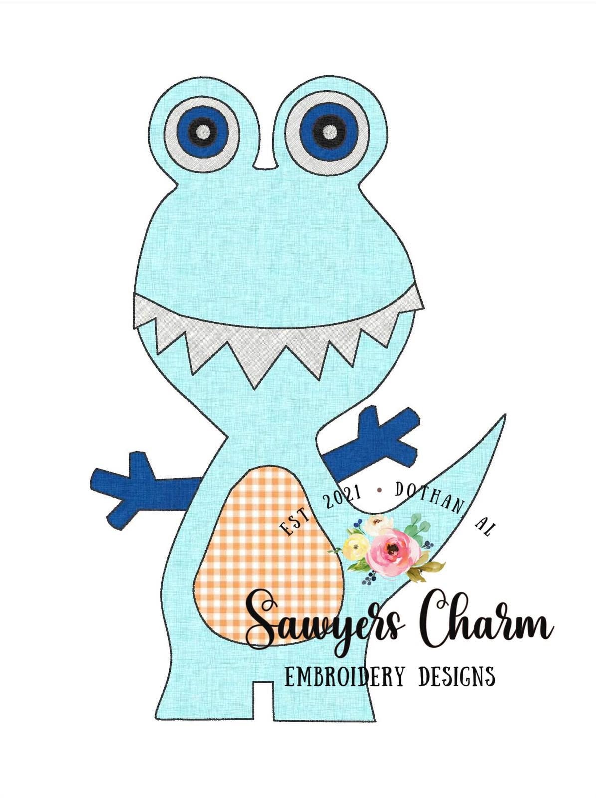Whimsical dinosaur/monster bean stitch vintage applique machine embroidery design file