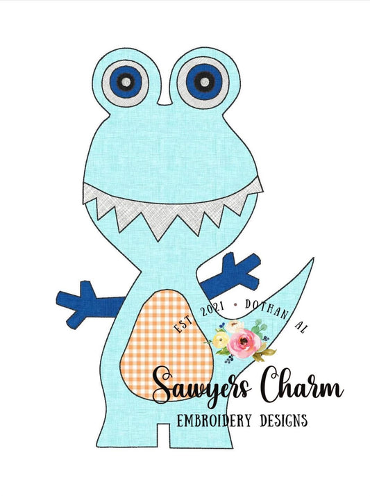 Whimsical dinosaur/monster bean stitch vintage applique machine embroidery design file