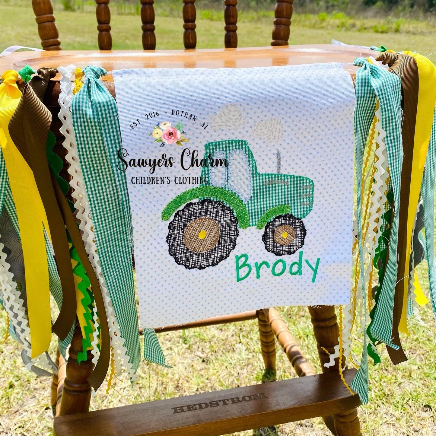 Blanket stitch tractor machine applique design embroidery file with and without clouds, vintage and satin stitch