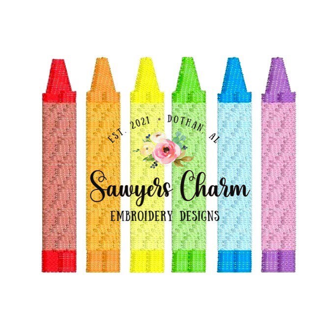 Mini back to school crayons fill stitch machine embroidery design file, quick stitch, perfect for monograms