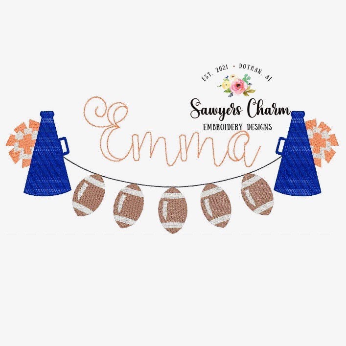 Sports football megaphone pom poms bunting banner machine sketch fill design embroidery file, quick stitch, bean stitch