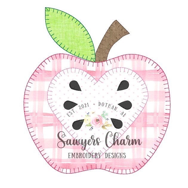 Back to school apple heart machine applique design embroidery file, blanket stitch AND bean stitch