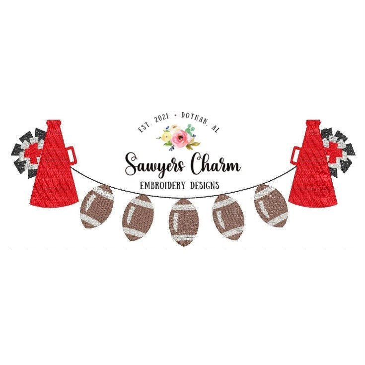 Sports football megaphone pom poms bunting banner machine sketch fill design embroidery file, quick stitch, bean stitch