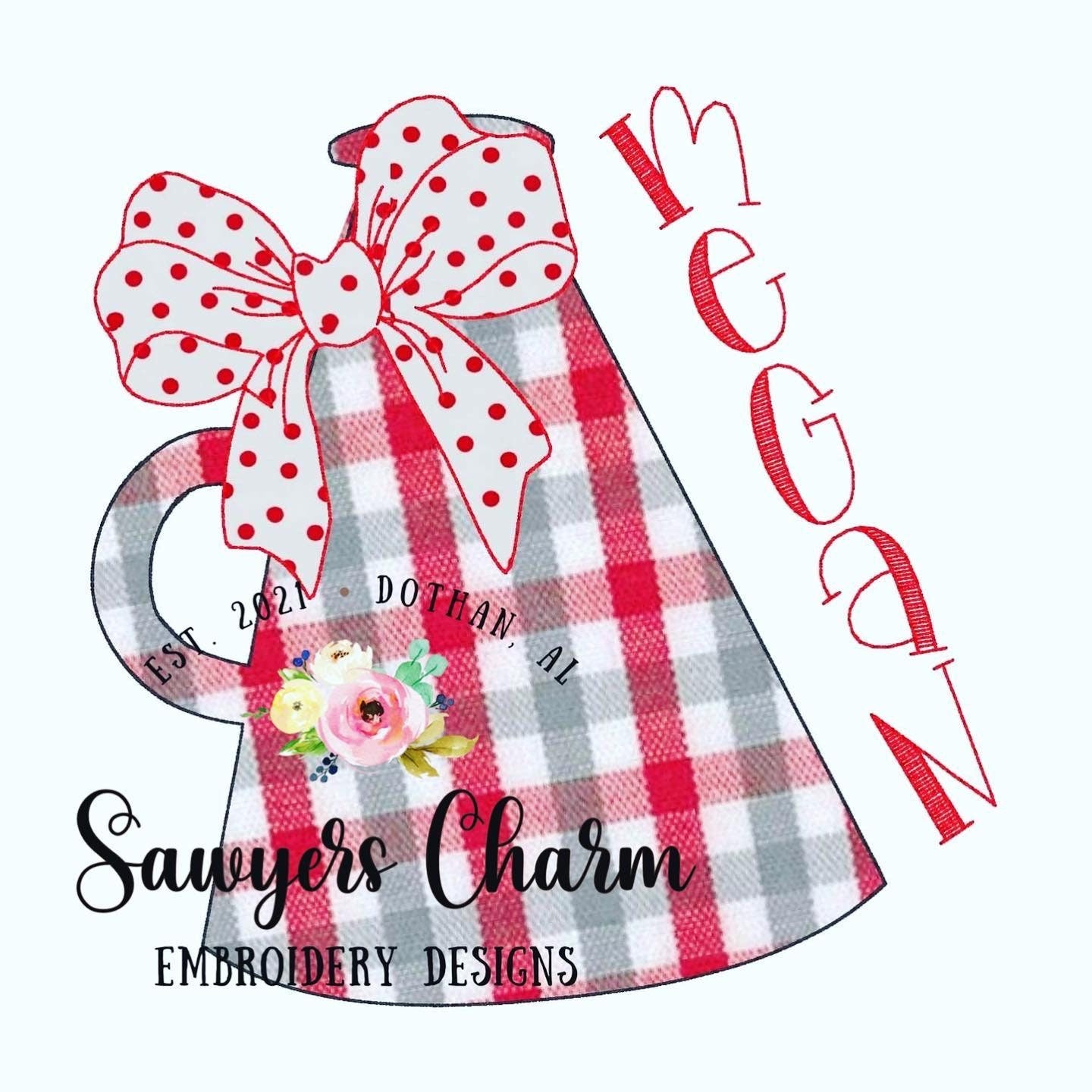 BUNDLE Megaphone/bow/pom poms, machine applique embroidery design file, bean stitch, blanket stitch, football sports cheerleading, mascot