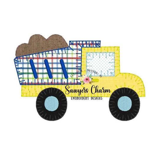 Dump truck blanket stitch machine applique design embroidery file vintage satin stitch dirt hauler truck for little boys