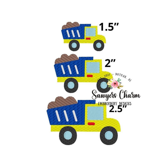 Dump truck mini fill stitch machine embroidery design file sketch, vintage stitch dirt hauler truck for little boys