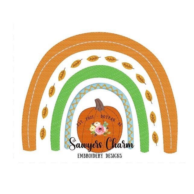 BUNDLE Fall/autumn boho pumpkin rainbow with leaves machine sketch fill design embroidery file AND bean stitch applique design, satin stitch