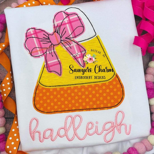 BUNDLE Halloween candy corn bean stitch applique , with & without bow, embroidery design file, quick stitch trick or treating, fall