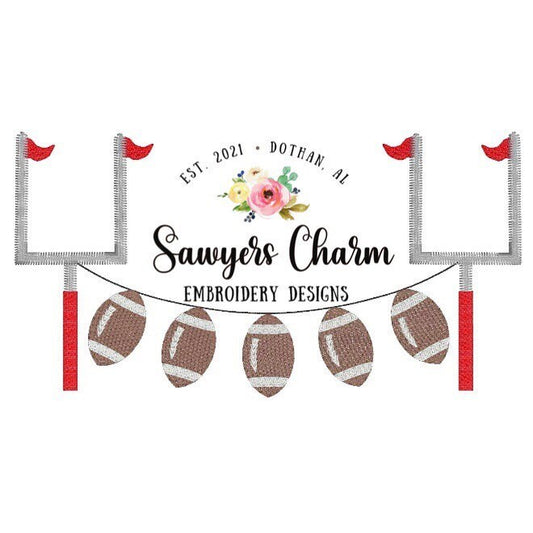 Sports football field goal bunting banner machine sketch fill design embroidery file, quick stitch, bean stitch, college high school fall