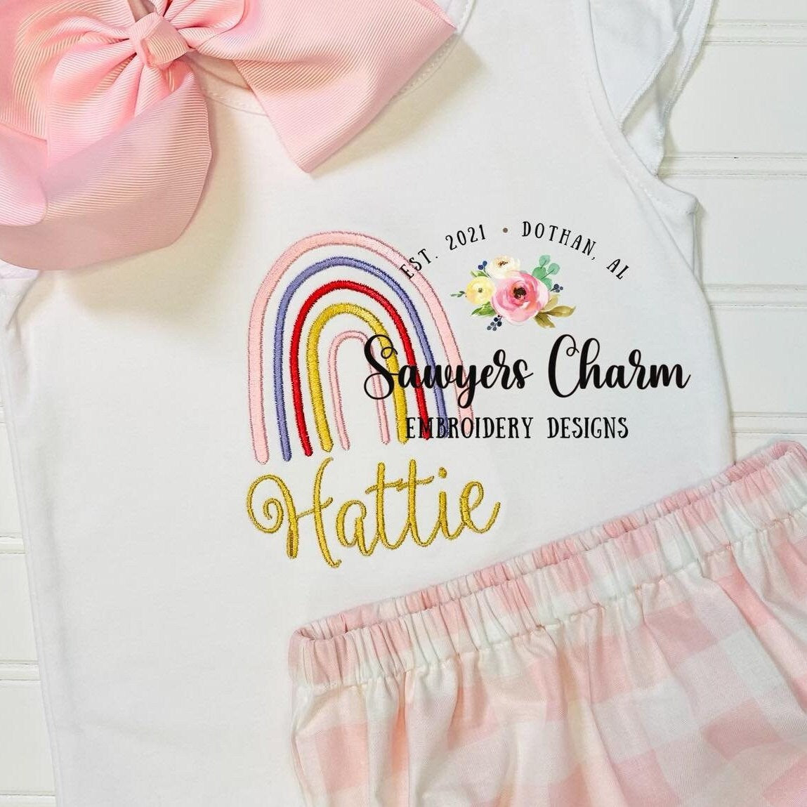 Boho rainbow satin stitch machine embroidery design file, quick stitch